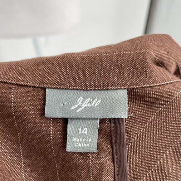 J. Jill Linen Blend Pinstripe Blazer Jacket Neutral Brown Lagenlook  size 14 - Picture 5 of 6